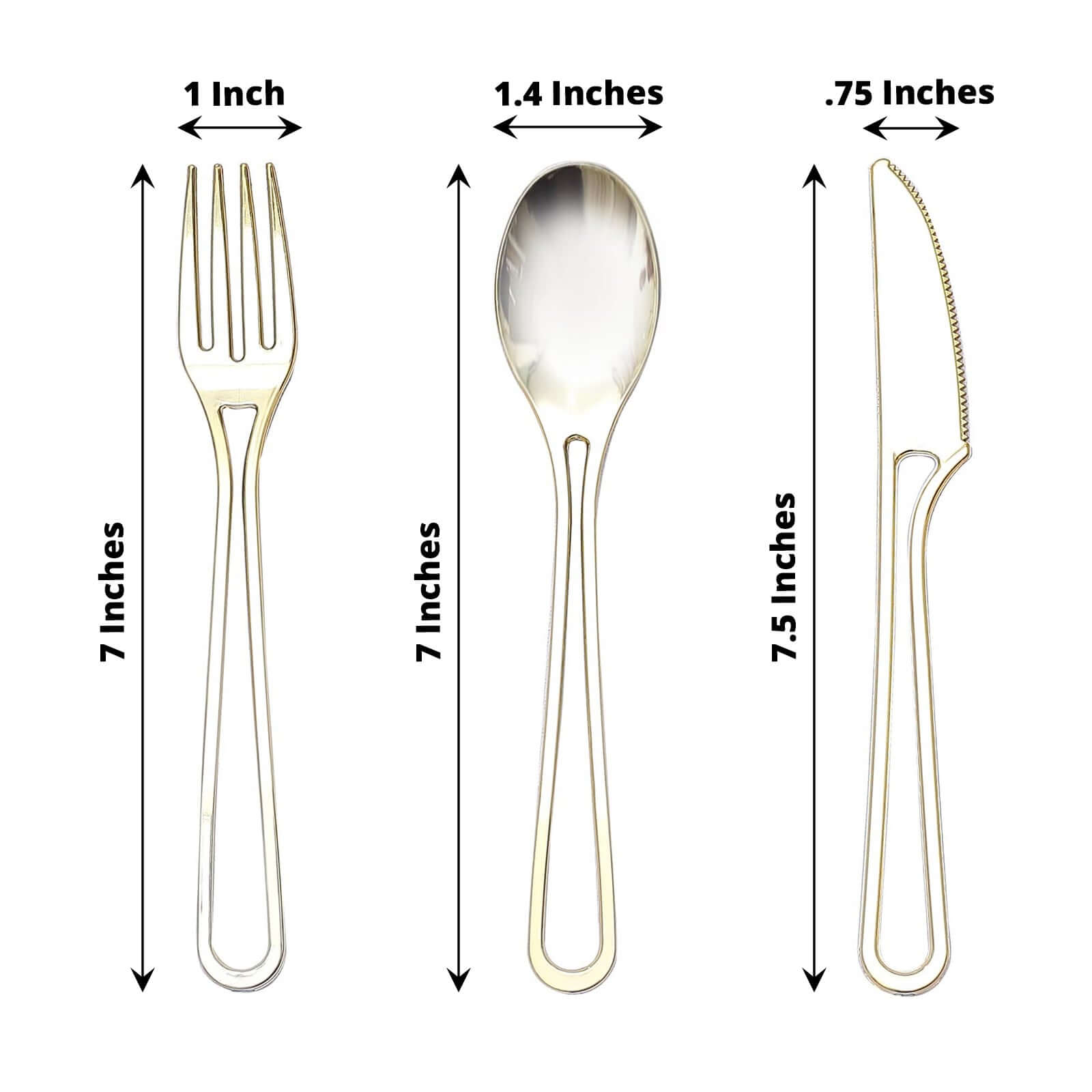 24 - Pack Plastic Utensil Set with Modern Hollow Handle Design Gold - Disposable Silverware 7" for Parties - Bell Racket Store