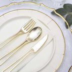 24 - Pack Plastic Utensil Set with Modern Hollow Handle Design Gold - Disposable Silverware 7" for Parties - Bell Racket Store