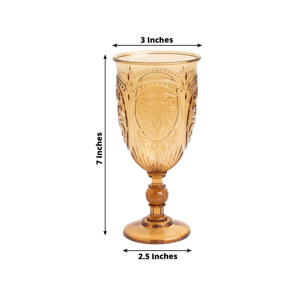 24 - Pack Plastic Wine Glasses 10oz â€“ Amber Gold Vintage Goblets with Retro Embossed Design, Elegant Drinkware - 7" Tall - Bell Racket Store