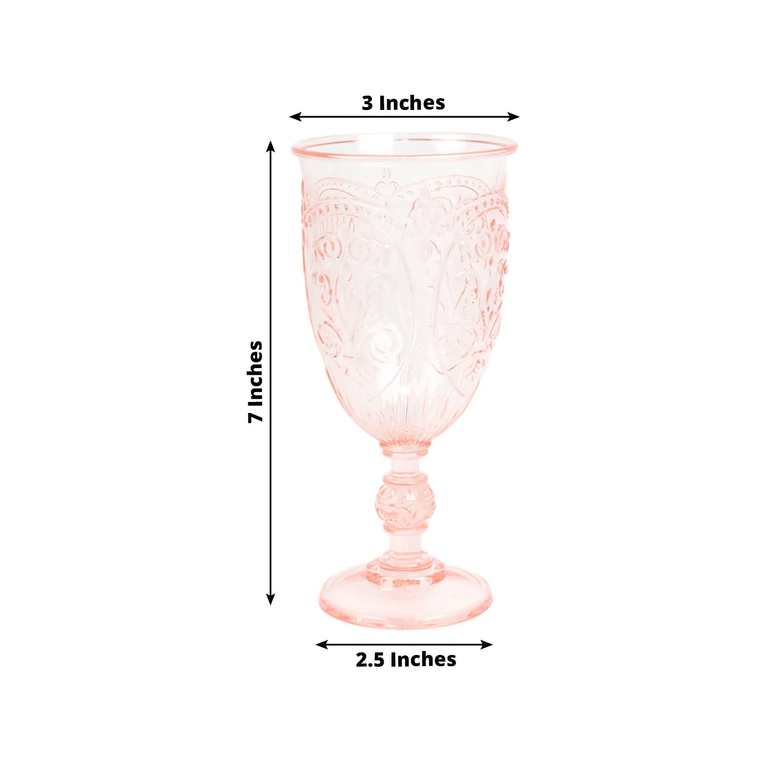 24 - Pack Plastic Wine Glasses 10oz â€“ Transparent Blush Vintage Goblets with Retro Embossed Design, Elegant Drinkware - 7" Tall - Bell Racket Store