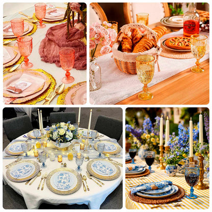 24 - Pack Plastic Wine Glasses 10oz â€“ Transparent Blush Vintage Goblets with Retro Embossed Design, Elegant Drinkware - 7" Tall - Bell Racket Store