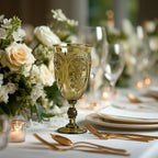 24 - Pack Plastic Wine Glasses 10oz â€“ Transparent Dusty Sage Green Vintage Goblets with Retro Embossed Design, Elegant Drinkware - 7" Tall - Bell Racket Store