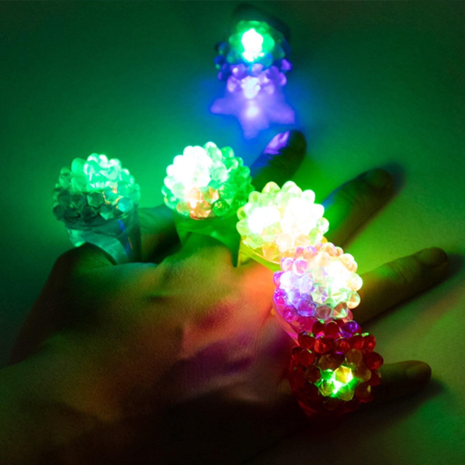 24 Pack Rubber LED Light - Up Rings, Flashing Jelly Finger Toys with 3 Flashing Modes for Party Favors, Halloween, Raves, and Concerts - Bell Racket Store