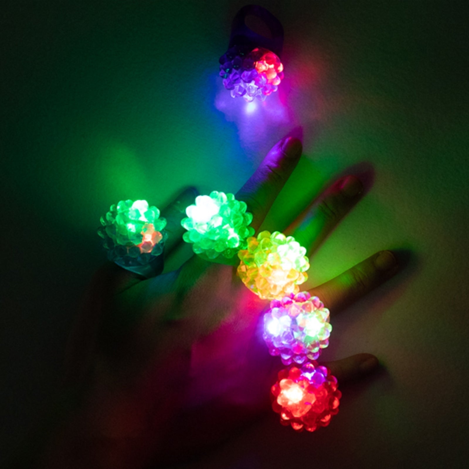 24 Pack Rubber LED Light - Up Rings, Flashing Jelly Finger Toys with 3 Flashing Modes for Party Favors, Halloween, Raves, and Concerts - Bell Racket Store