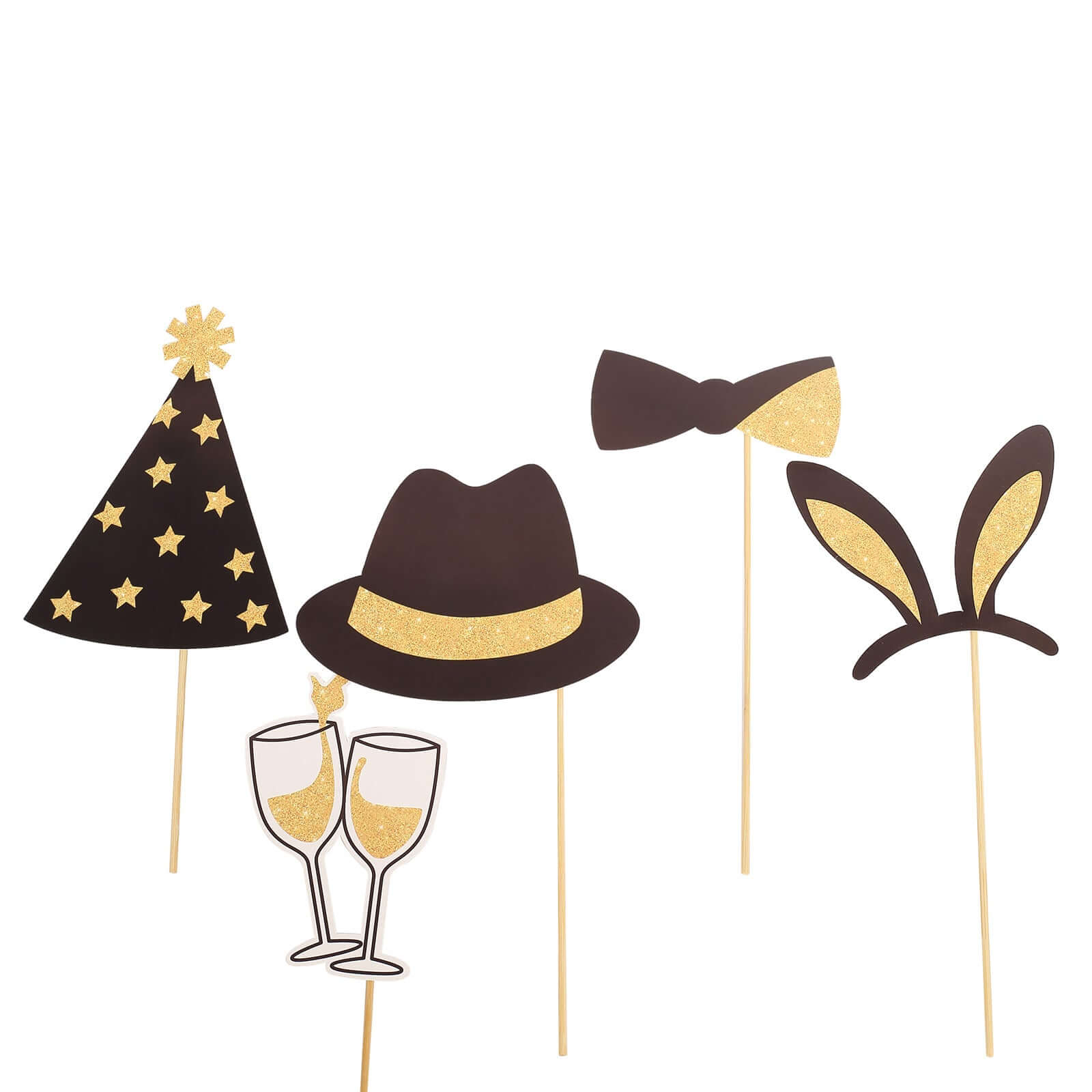 24 Pack Vintage Black Gold Glitter Fun Party Photo Booth Props, DIY Party Theme Supplies - Bell Racket Store