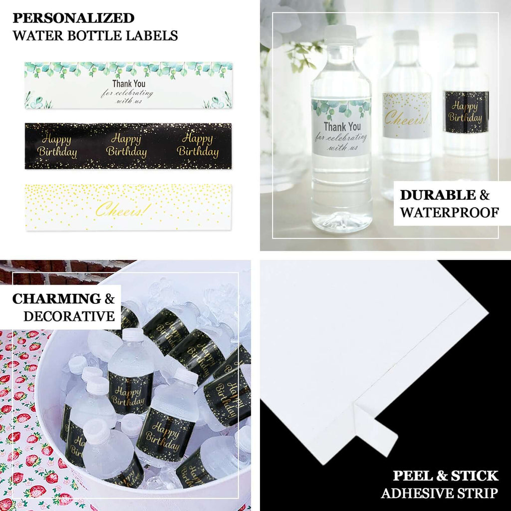 24 Pack White/Gold Water Bottle Labels "Cheers" Wedding Party Waterproof Bottle Stickers - Bell Racket Store