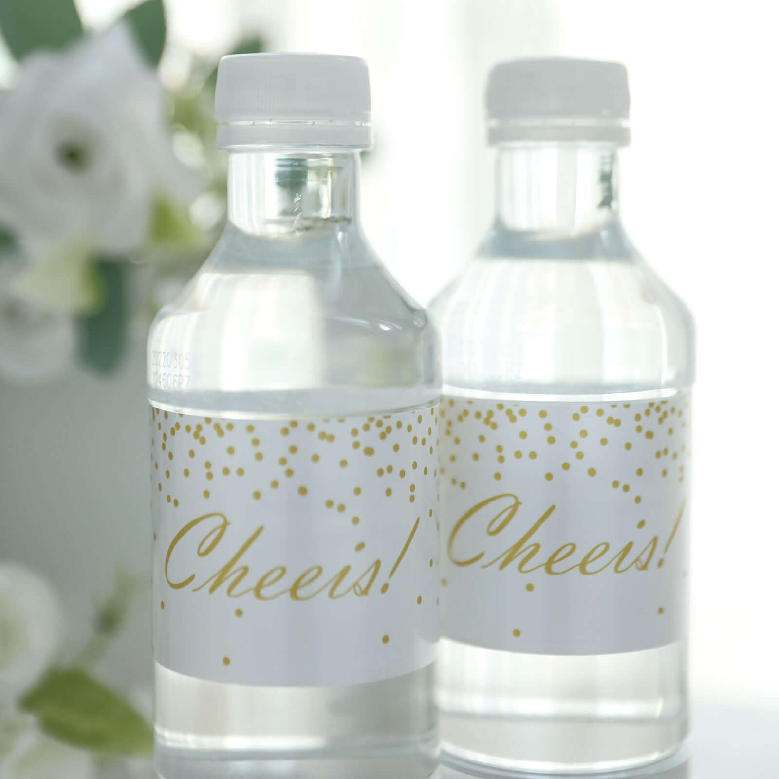 24 Pack White/Gold Water Bottle Labels "Cheers" Wedding Party Waterproof Bottle Stickers - Bell Racket Store