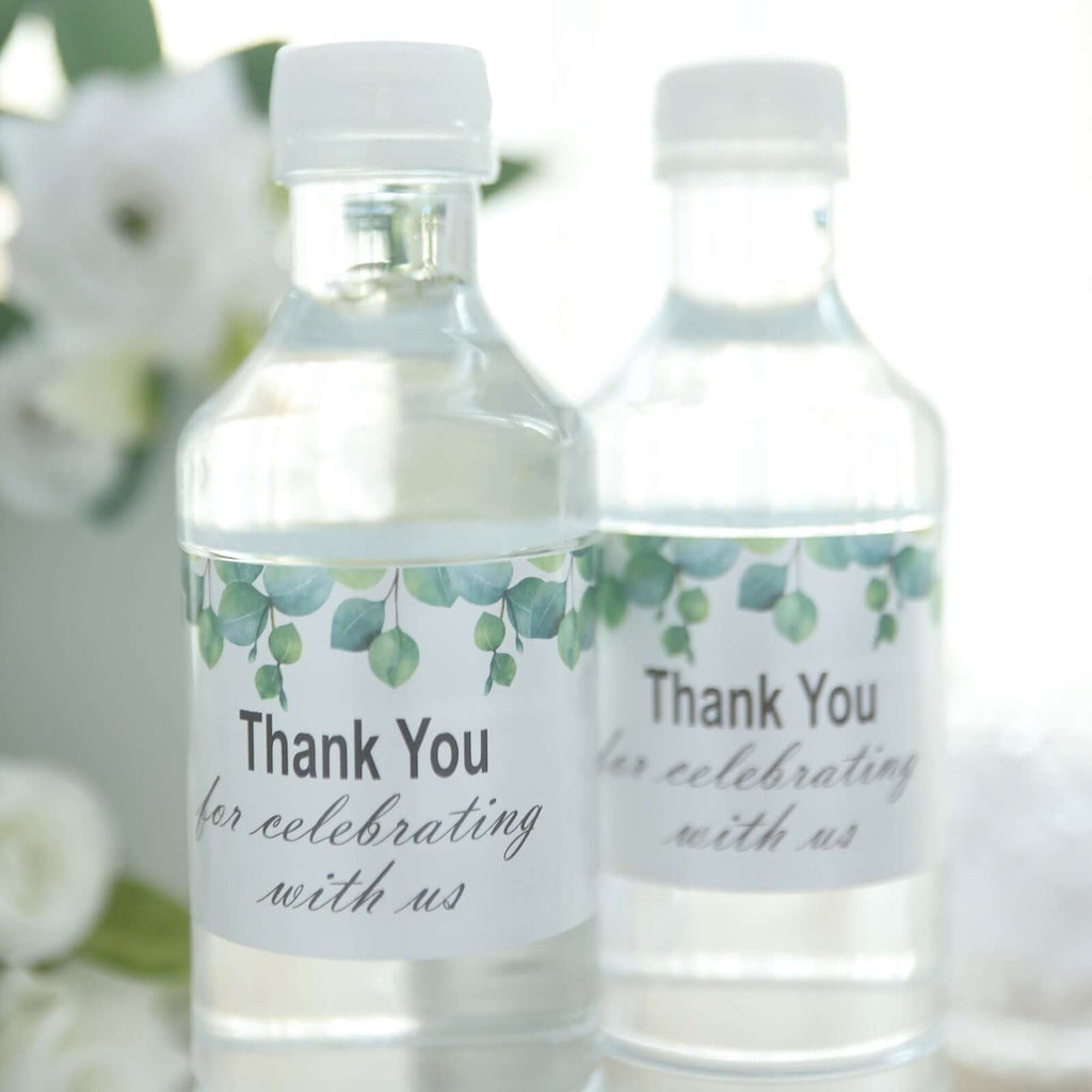 24 Pack White/Green Water Bottle Labels with Leaves Design "Thank You" Party Waterproof Bottle Stickers - Bell Racket Store