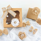 24 Pcs Natural Burlap Flower and Bows Set w Lace Ribbon Craft Supplies, DIY Jute Stick On Ribbon and Bows, 30 Sticker Dots Included, 8 Assorted Styles - Bell Racket Store