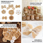 24 Pcs Natural Burlap Flower and Bows Set w Lace Ribbon Craft Supplies, DIY Jute Stick On Ribbon and Bows, 30 Sticker Dots Included, 8 Assorted Styles - Bell Racket Store