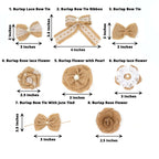 24 Pcs Natural Burlap Flower and Bows Set w Lace Ribbon Craft Supplies, DIY Jute Stick On Ribbon and Bows, 30 Sticker Dots Included, 8 Assorted Styles - Bell Racket Store