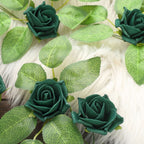 24 Roses 2" Hunter Emerald Green Artificial Foam Flowers With Stem Wire and Leaves - Bell Racket Store