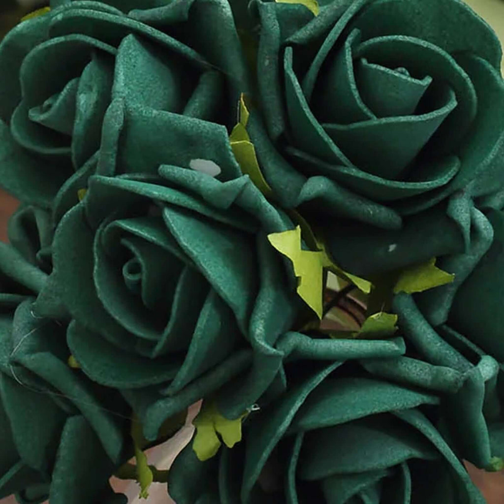 24 Roses 2" Hunter Emerald Green Artificial Foam Flowers With Stem Wire and Leaves - Bell Racket Store