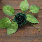 24 Roses 2" Hunter Emerald Green Artificial Foam Flowers With Stem Wire and Leaves - Bell Racket Store