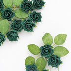 24 Roses 2" Hunter Emerald Green Artificial Foam Flowers With Stem Wire and Leaves - Bell Racket Store