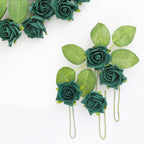 24 Roses 2" Hunter Emerald Green Artificial Foam Flowers With Stem Wire and Leaves - Bell Racket Store