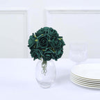 24 Roses 2" Hunter Emerald Green Artificial Foam Flowers With Stem Wire and Leaves - Bell Racket Store