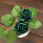 24 Roses 2" Hunter Emerald Green Artificial Foam Flowers With Stem Wire and Leaves - Bell Racket Store