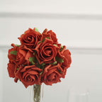 24 Roses 2" Terracotta (Rust) Artificial Foam Flowers With Stem Wire and Leaves - Bell Racket Store