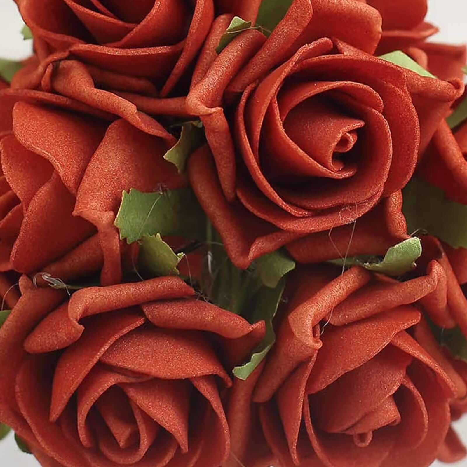 24 Roses 2" Terracotta (Rust) Artificial Foam Flowers With Stem Wire and Leaves - Bell Racket Store