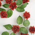 24 Roses 2" Terracotta (Rust) Artificial Foam Flowers With Stem Wire and Leaves - Bell Racket Store