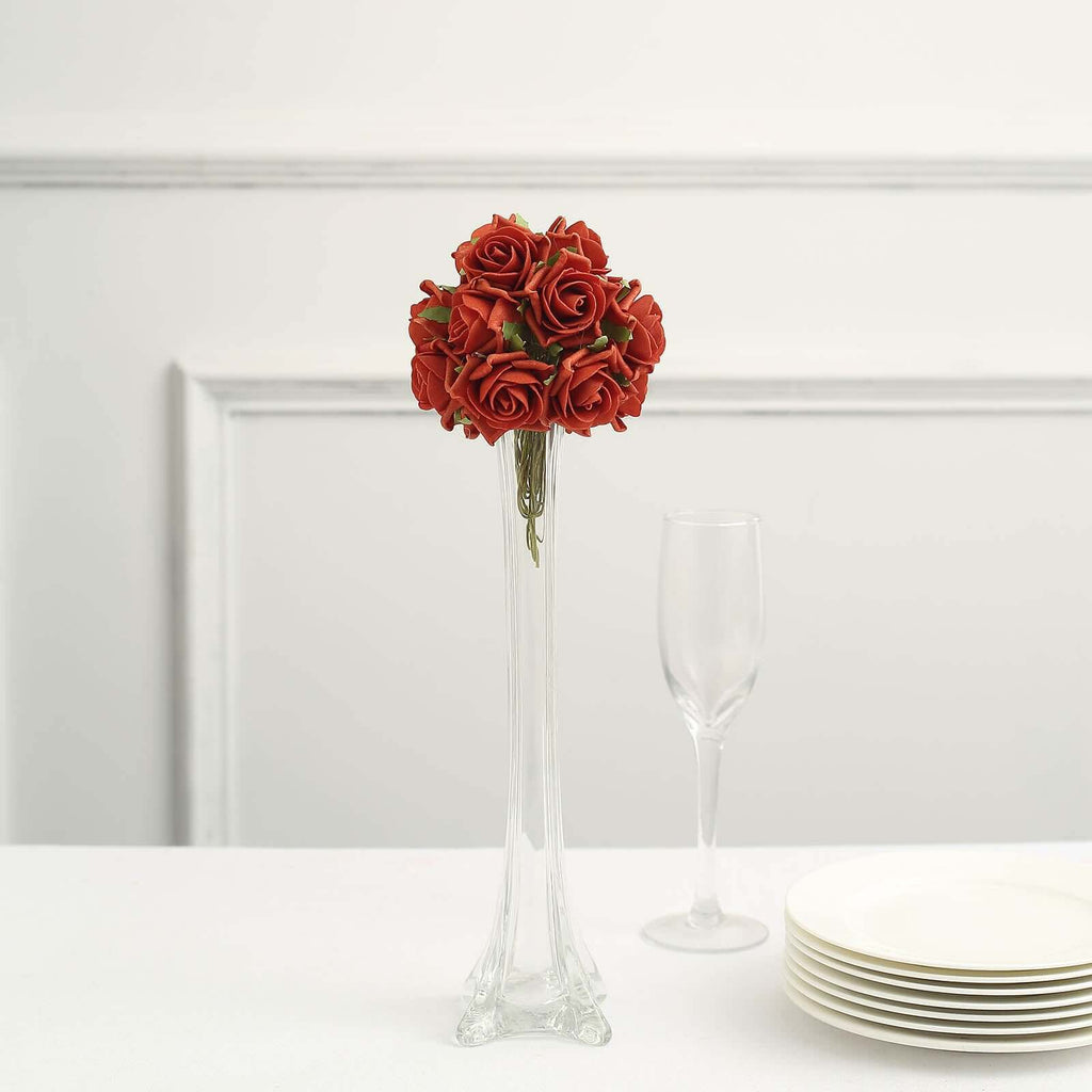 24 Roses 2" Terracotta (Rust) Artificial Foam Flowers With Stem Wire and Leaves - Bell Racket Store