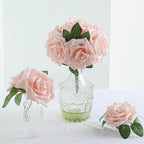 24 Roses 5" Blush Artificial Foam Flowers With Stem Wire and Leaves