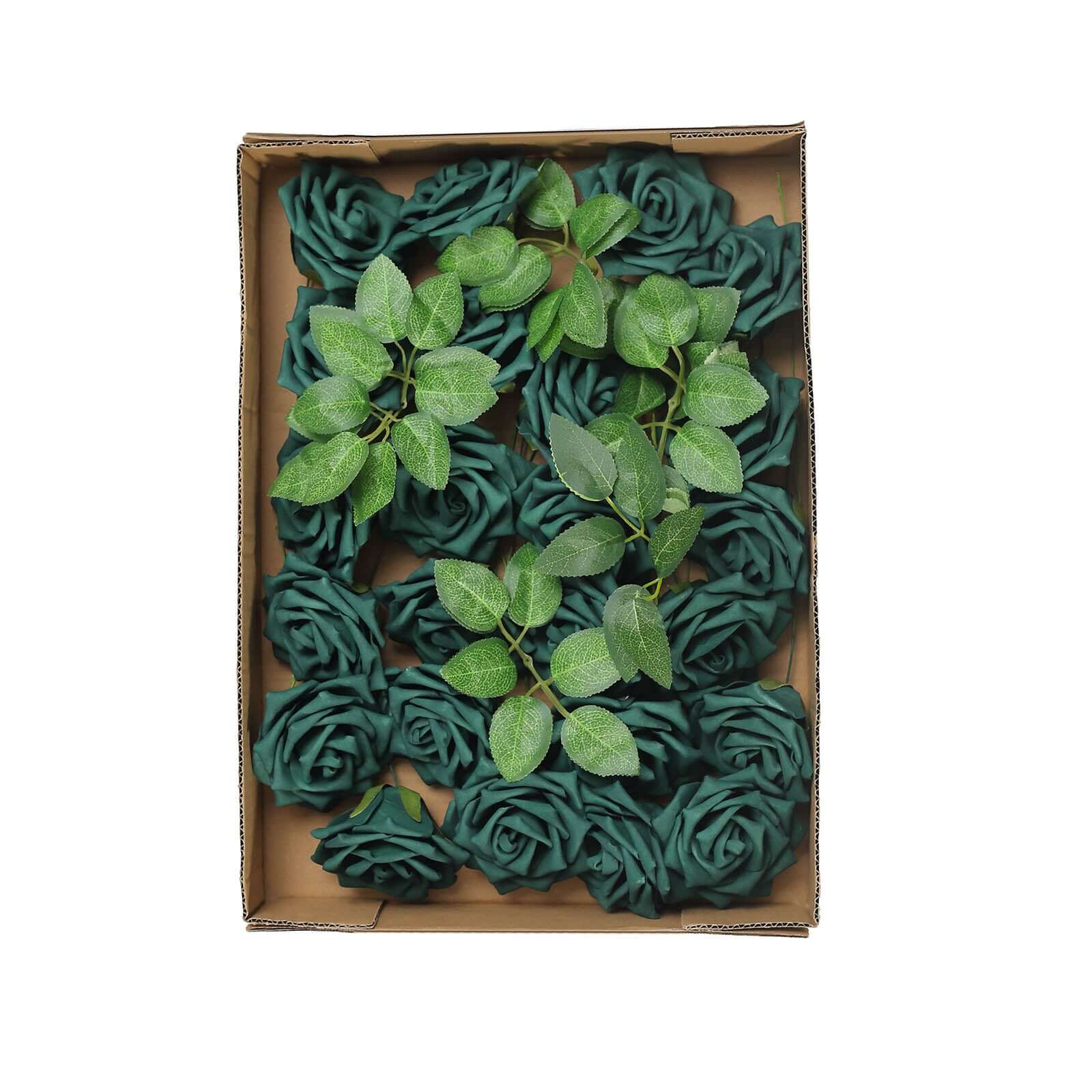 24 Roses 5" Hunter Emerald Green Artificial Foam Flowers With Stem Wire and Leaves - Bell Racket Store