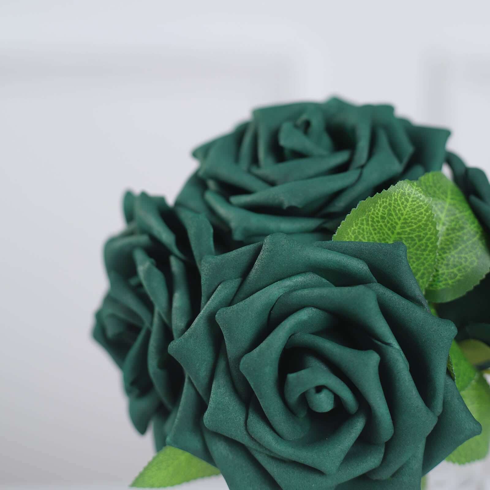 24 Roses 5" Hunter Emerald Green Artificial Foam Flowers With Stem Wire and Leaves - Bell Racket Store