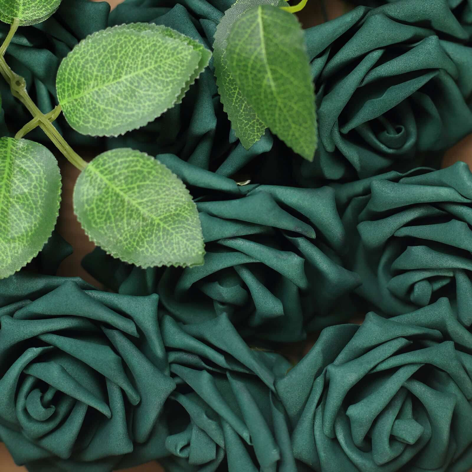 24 Roses 5" Hunter Emerald Green Artificial Foam Flowers With Stem Wire and Leaves - Bell Racket Store