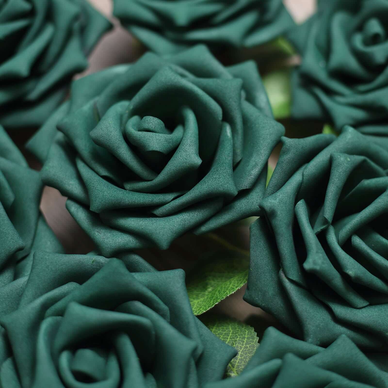 24 Roses 5" Hunter Emerald Green Artificial Foam Flowers With Stem Wire and Leaves - Bell Racket Store