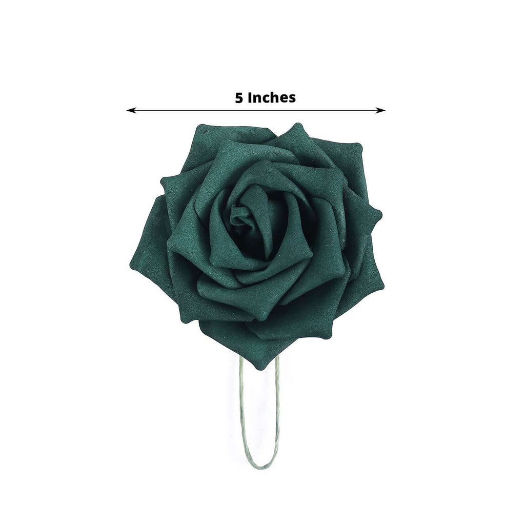 24 Roses 5" Hunter Emerald Green Artificial Foam Flowers With Stem Wire and Leaves - Bell Racket Store