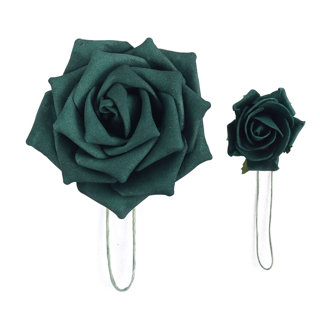 24 Roses 5" Hunter Emerald Green Artificial Foam Flowers With Stem Wire and Leaves - Bell Racket Store