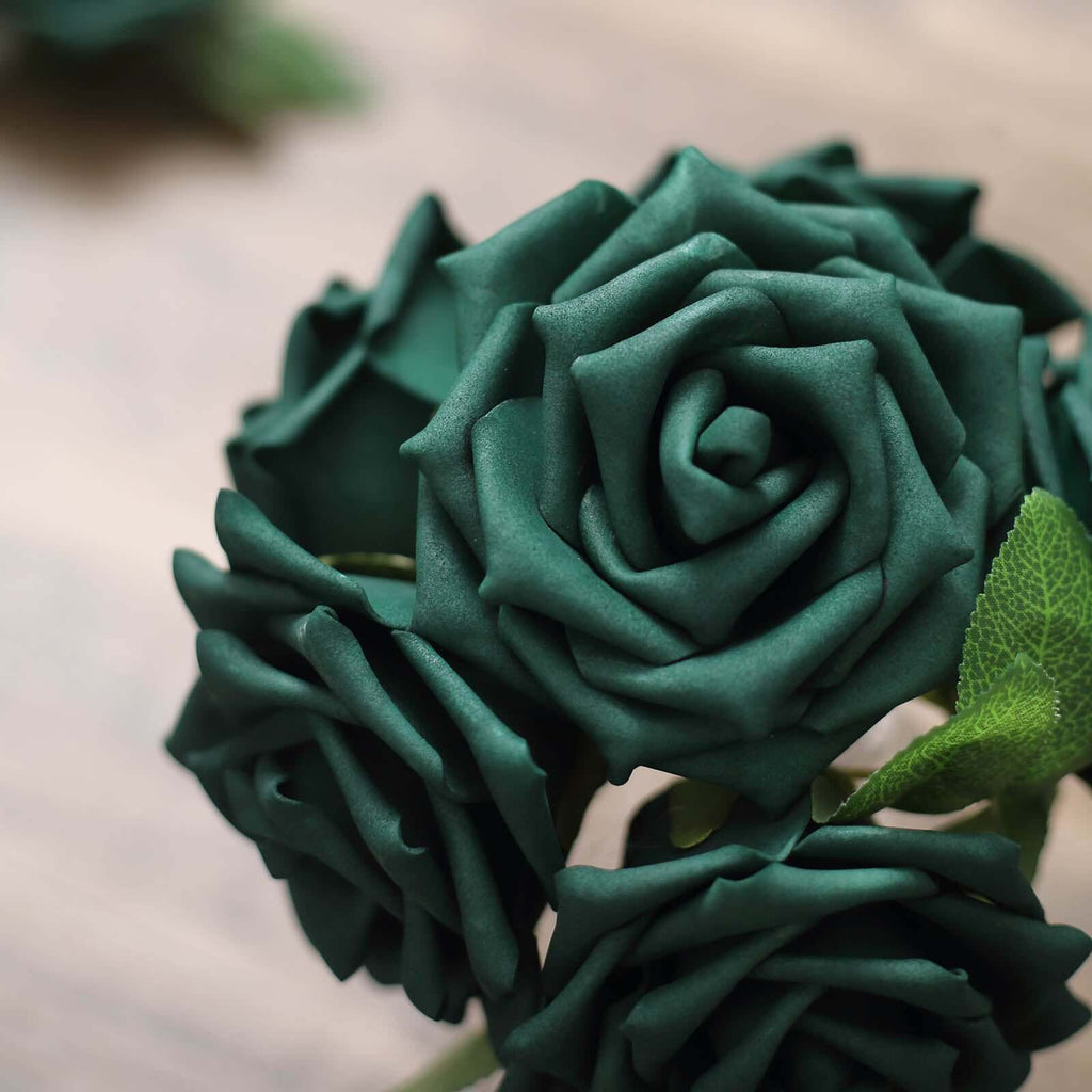 24 Roses 5" Hunter Emerald Green Artificial Foam Flowers With Stem Wire and Leaves - Bell Racket Store