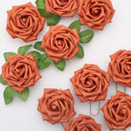 24 Roses 5" Terracotta (Rust) Artificial Foam Flowers With Stem Wire and Leaves - Bell Racket Store