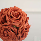 24 Roses 5" Terracotta (Rust) Artificial Foam Flowers With Stem Wire and Leaves - Bell Racket Store