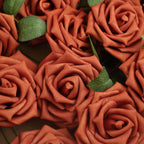 24 Roses 5" Terracotta (Rust) Artificial Foam Flowers With Stem Wire and Leaves - Bell Racket Store