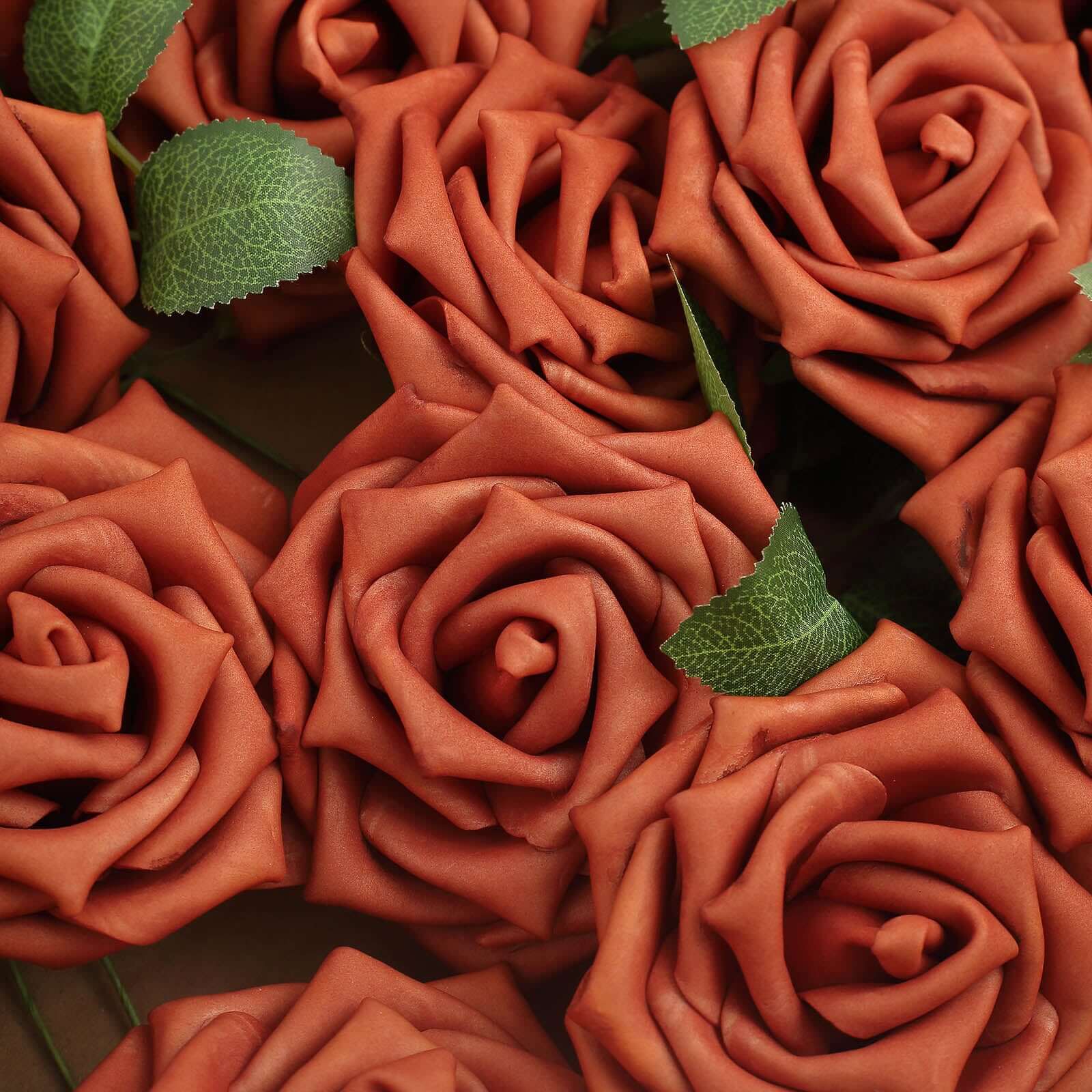 24 Roses 5" Terracotta (Rust) Artificial Foam Flowers With Stem Wire and Leaves - Bell Racket Store