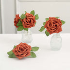24 Roses 5" Terracotta (Rust) Artificial Foam Flowers With Stem Wire and Leaves - Bell Racket Store