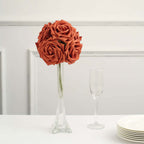 24 Roses 5" Terracotta (Rust) Artificial Foam Flowers With Stem Wire and Leaves - Bell Racket Store