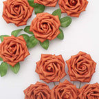24 Roses 5" Terracotta (Rust) Artificial Foam Flowers With Stem Wire and Leaves - Bell Racket Store