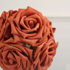 24 Roses 5" Terracotta (Rust) Artificial Foam Flowers With Stem Wire and Leaves - Bell Racket Store