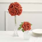 24 Roses 5" Terracotta (Rust) Artificial Foam Flowers With Stem Wire and Leaves - Bell Racket Store
