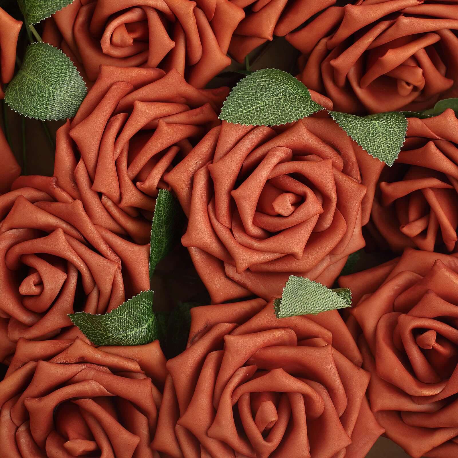 24 Roses 5" Terracotta (Rust) Artificial Foam Flowers With Stem Wire and Leaves - Bell Racket Store
