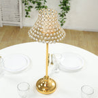 24" Tall Crystal Beaded Candle Stand â€“ Gold Metal Centerpiece with Lamp - Inspired Shade for Tables & Events - Bell Racket Store