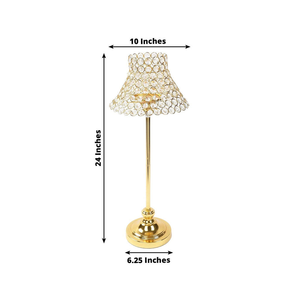 24" Tall Crystal Beaded Candle Stand â€“ Gold Metal Centerpiece with Lamp - Inspired Shade for Tables & Events - Bell Racket Store