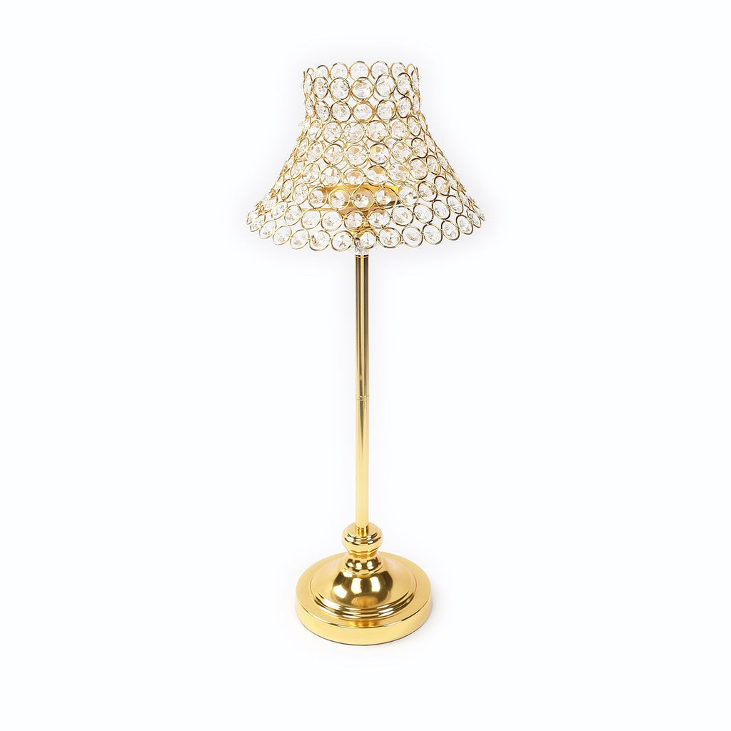 24" Tall Crystal Beaded Candle Stand â€“ Gold Metal Centerpiece with Lamp - Inspired Shade for Tables & Events - Bell Racket Store