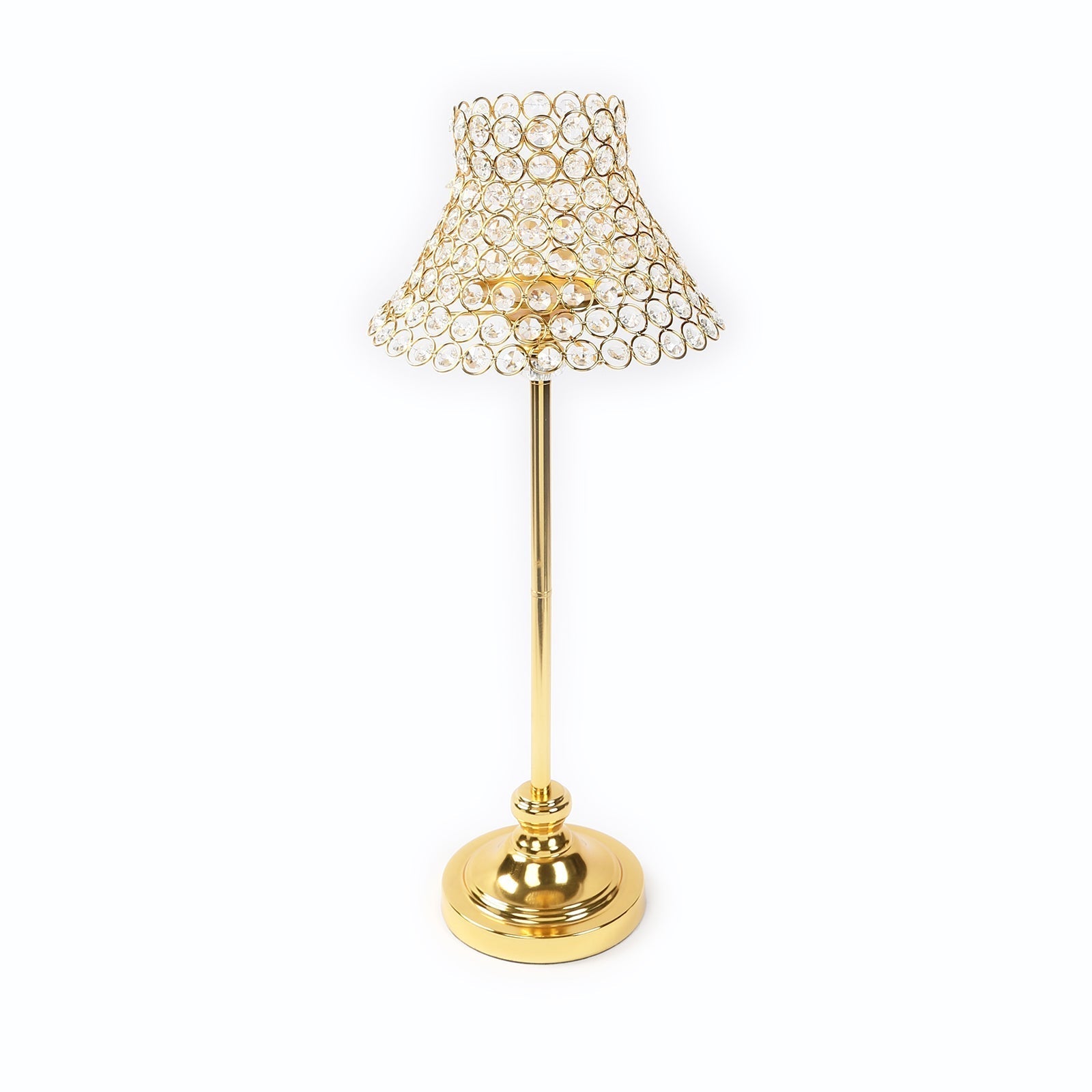 24" Tall Crystal Beaded Candle Stand â€“ Gold Metal Centerpiece with Lamp - Inspired Shade for Tables & Events - Bell Racket Store