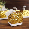 25 Pack 2" Gold Sequin Glitter Party Favor Boxes With White Ribbon Loop, Wedding Favor Gift Boxes, Candy Cases - Bell Racket Store