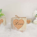 25 Pack 2.5" Rustic Wood Pattern Natural Brown Paper Candy Gift Boxes, Square Party Favor Boxes with Burlap Jute Twine and Love Heart Cut Out - Bell Racket Store